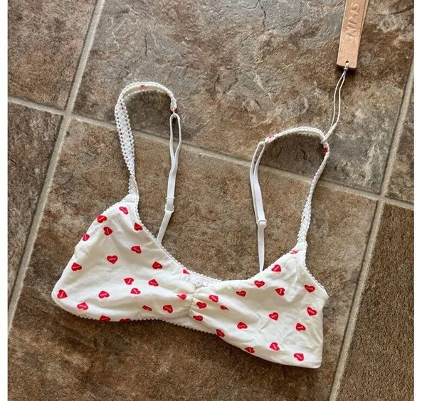 Skims Fits Everybody Picot Skimpy Scoop Bralette Ruby Heart Print Size XXS - Image 5