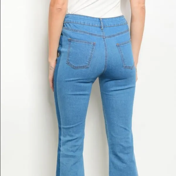Light Wash Cropped Flare Jeans Raw Frayed Hem Button Fly Denim Size 31 - Image 4