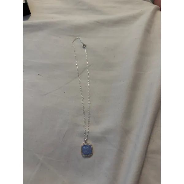 Silver Tone Necklace‎ with Light Blue Square Pendant Women's Jewelry - Image 3