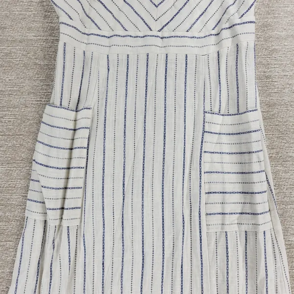 Monteau Los Angeles Linen Maxi Sundress Large White Blue Striped Rayon Slit - Image 6