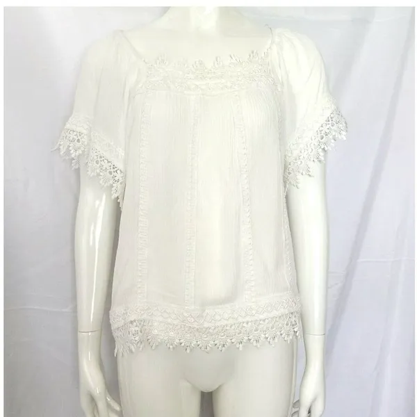 NWT American Rag White Crochet Detail Square Neck Short Sleeve Women's Small‎ - Image 2