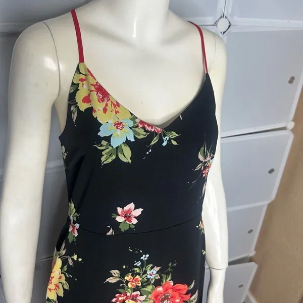 Lulu’s Go Fleur a Twirl Black Floral Print Handkerchief Midi Dress Size Large - Image 11