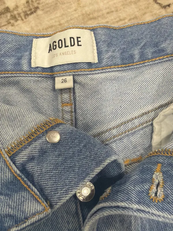 AGOLDE Light Blue Distressed Denim Shorts - Image 3
