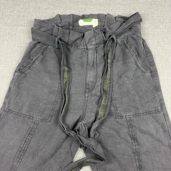 Anthropologie Wanderer Womens 4 Charcoal Gray Linen Paperbag Jogger Pants - Image 6