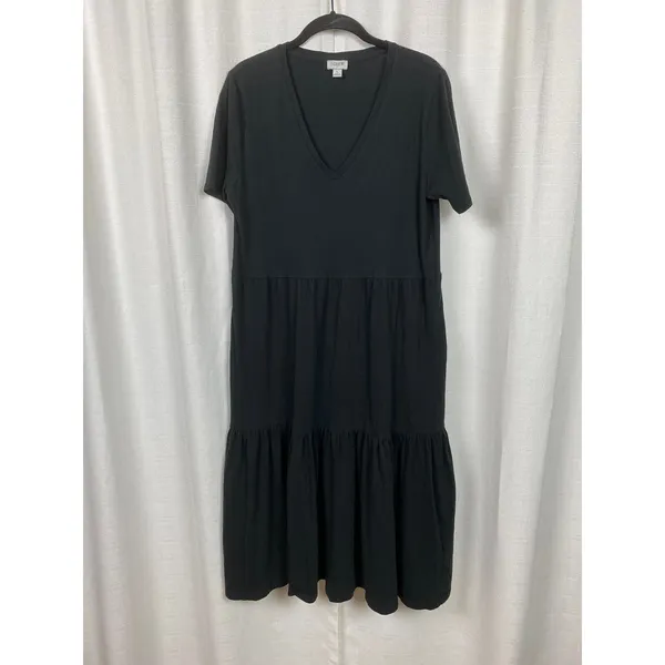 J.Crew Black Cotton Tiered Midi Dress Sz.L - Image 3