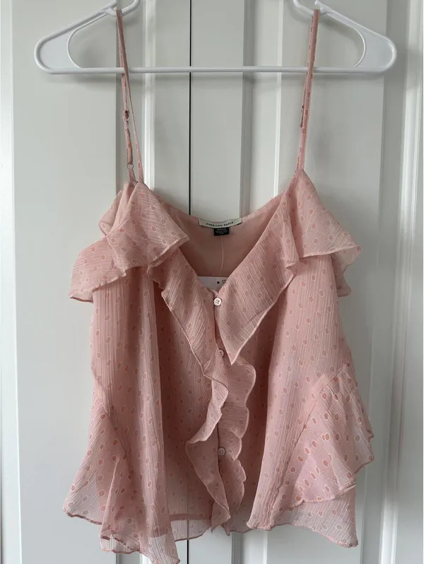 AE Ruffle Cami Tank Top American Eagle NWT Light Pink Medium - Image 3