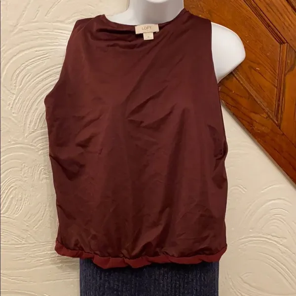 LOFT Blouse Women Burgundy Sequin Shoulder Bubble‎ Hem Medium - Image 6