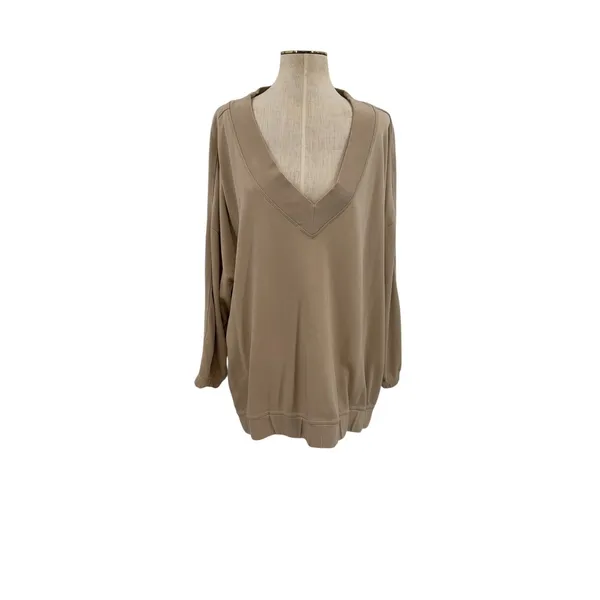 Free People Key Player Layer Sweatshirt Doe Oversized‎ V Neck Tunic Top Medium - Image 3
