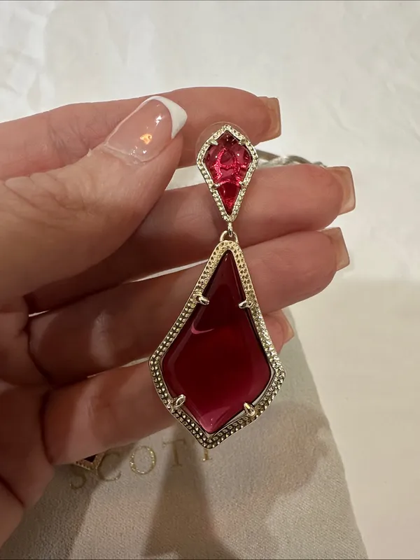 Kendra Scott “Alex” Ruby Red/maroon Drop Earrings with Gold Trim - Image 4
