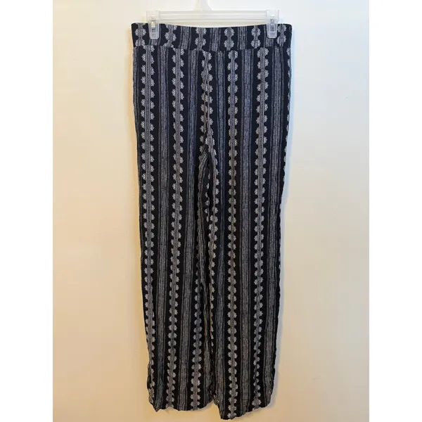 Three Dots Wide Leg Pants Women Small Black Excellent Boho Striped Geometric - Image 5