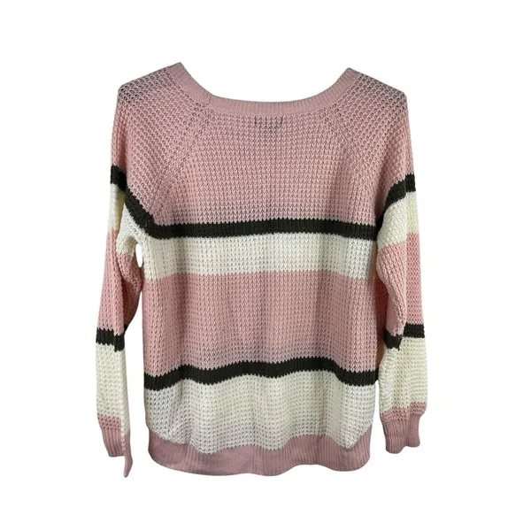 Joe Boxer Pink Green White Striped Pullover Open Knit Crew Neck Sweater 2x - Image 2