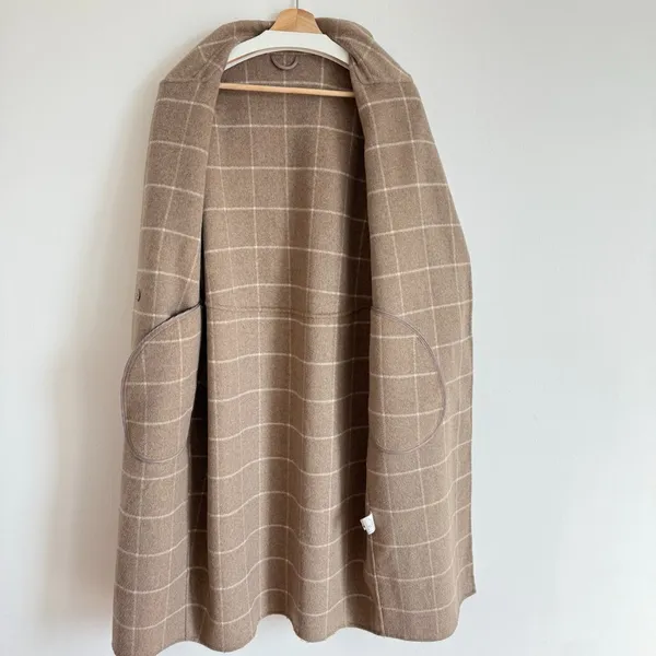 Checked Oversized Wool Coat With Drop Shoulders and Cocoon Silhouette - Image 3