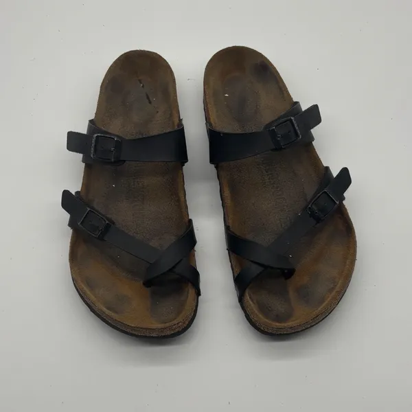 Birkenstock Mayari Black Birko-Flor Sandals Toe Loop Strappy Slides Size 39 8 L8 - Image 4