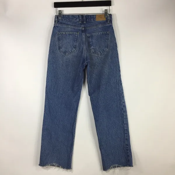 Zara Straight Leg Jeans 100% Cotton Raw Frayed Hem Size 2 - Image 11