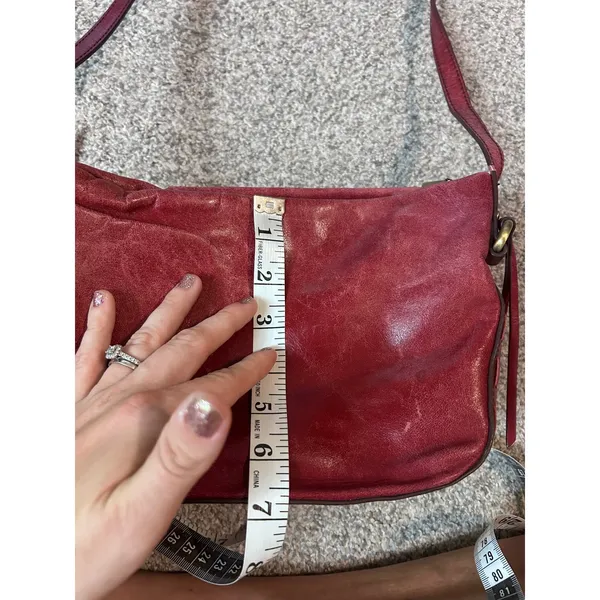 Hobo Red Genuine‎ Leather Slouchy Crossbody Bag Whipstitch Detail Tassel Zipper - Image 14