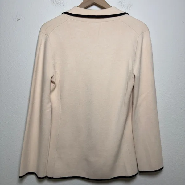 J. Crew Women Knit Blazer Cardigan Jacket‎ Small Beige Tipped Contrast Office - Image 10
