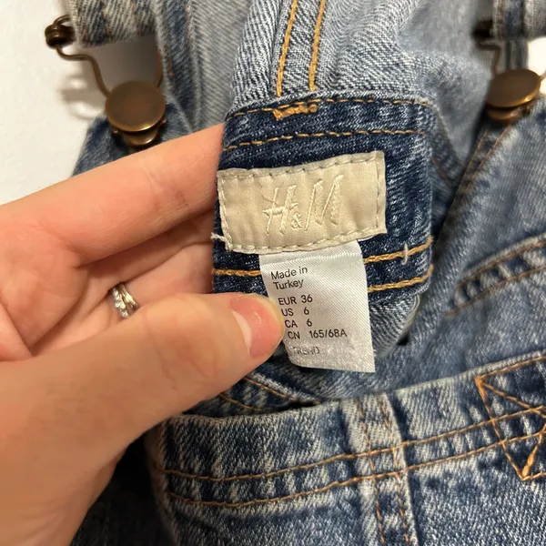 HM Trend Blue Denim Overall‎ Dress Distressed Frayed Hem Womens Size 6 Jumper - Image 6