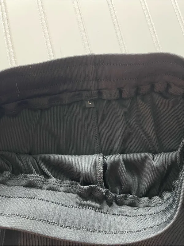 Boutique Black Ribbed Wide Leg Lounge Pants‎ Elastic Drawstring Athleisure Large - Image 5