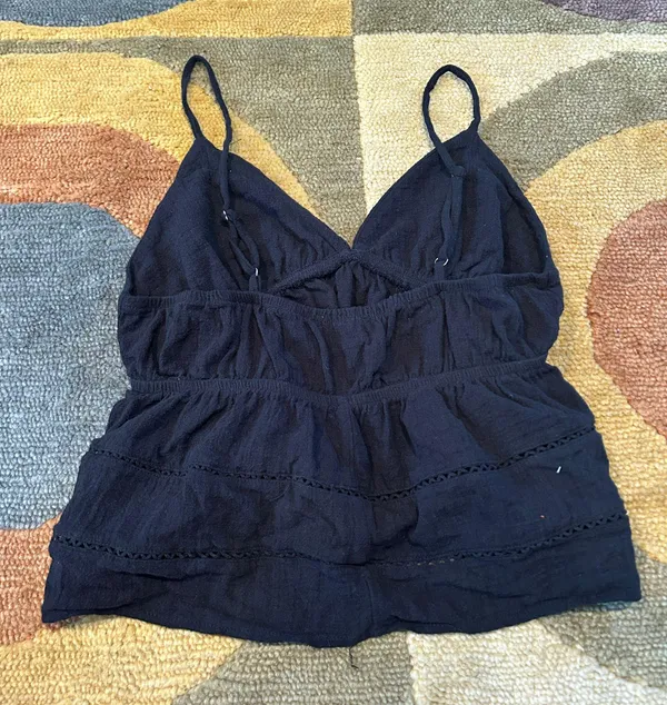 Wild Fable NWOT Black Low Cut Peasant Tank Top Cropped Tie Front Spaghetti Strap - Image 4