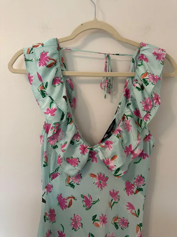 Zara Floral Satin Midi Dress - Image 6