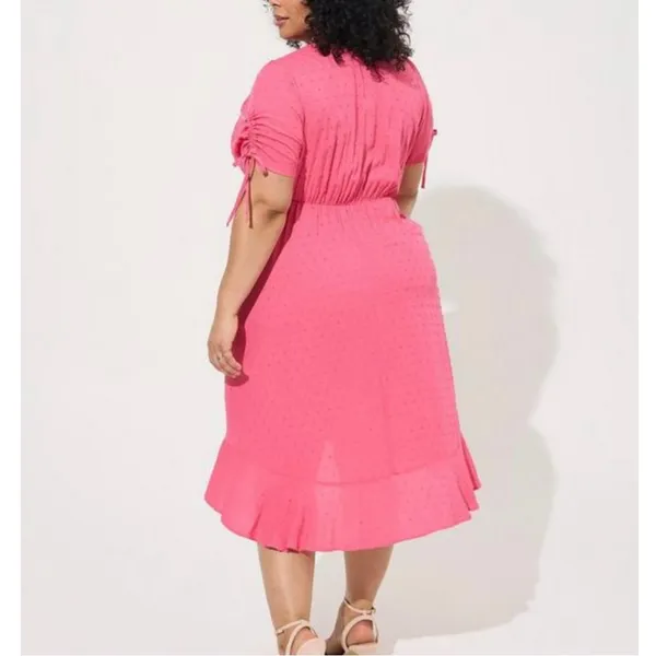 NWOT Torrid Pink‎ Swiss Dot Surplice Pockets Midi Dress 2X - Image 4