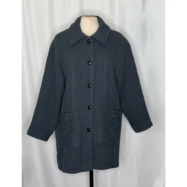 BOYNE VALLEY WEAVERS Wool Ireland Cable Knit Coat Jacket Gray Pockets Large - Image 2