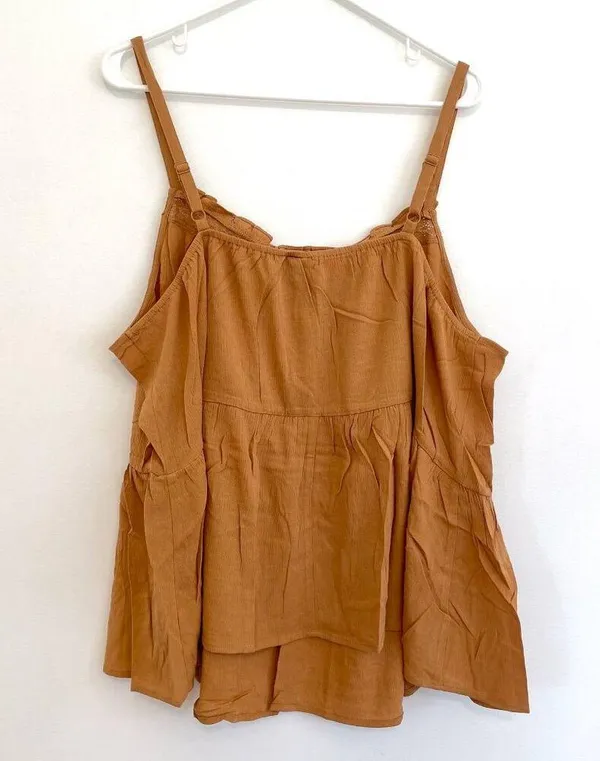 NEW NWT TORRID 3 Plus Size Crinkle Gauze Sleeveless Crochet Tank Tan Brown ish - Image 12