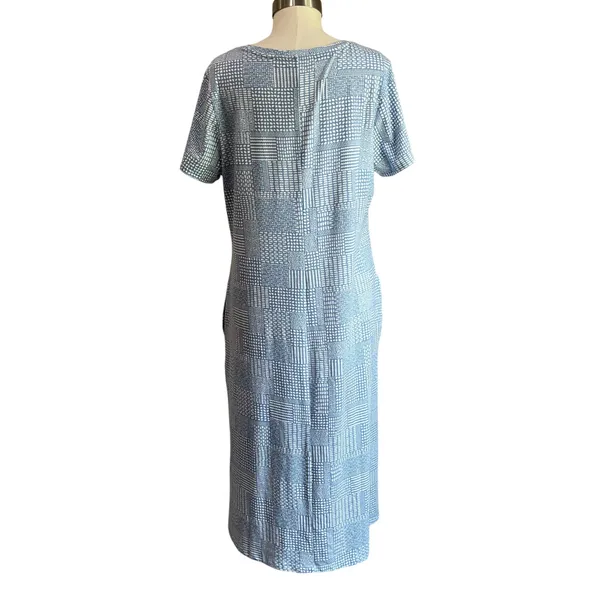 Cuddl Duds CottonWear Midi Dress L Blue Print Casual Soft Lounge‎ - Image 3