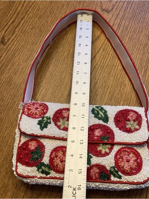 Viral Beaded TOMATO Shoulder handBag Handcrafted India Anthropologie Inspired - Image 7