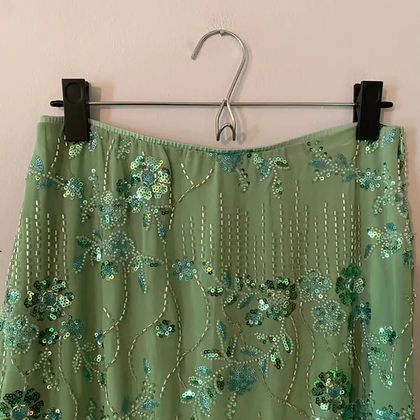 Green Allover Beaded Sequin Maxi Skirt Resort Vacation Glam Women's size Medium - Image 3
