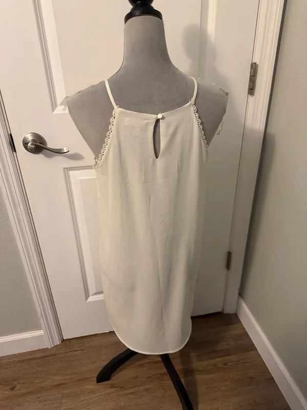 Monteau Halter Neck Swing Dress with Crochet Lace Down Front, Lined, Sz M - Image 2