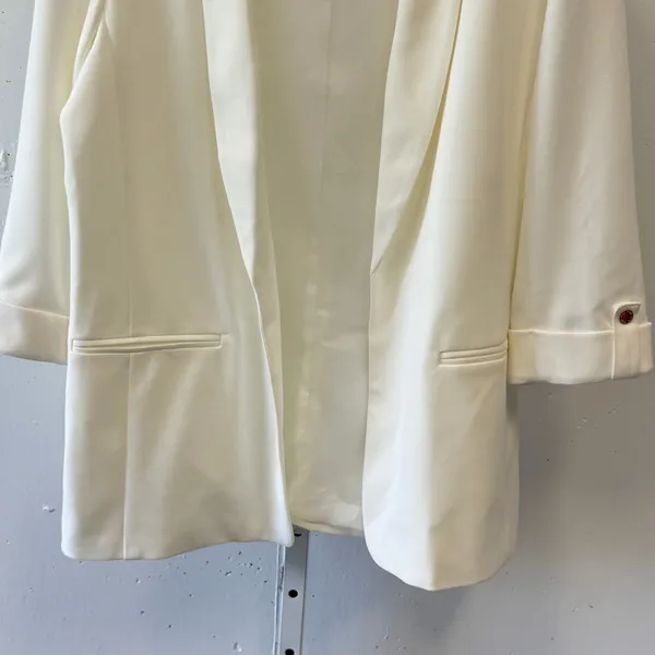 Anne Klein Ivory White 3/4 Sleeve Shawl Collar Open Front Blazer Jacket Large - Image 4