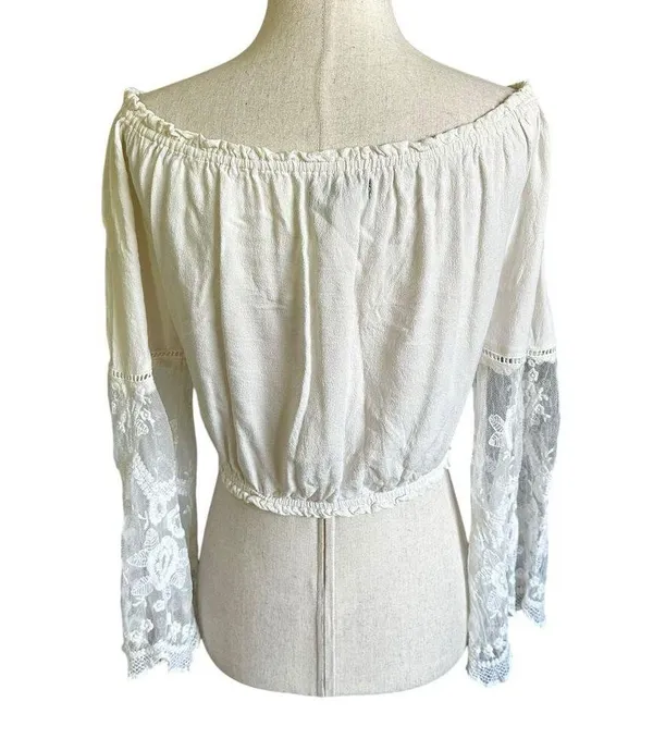 Kendall & Kylie Ivory Boho Bohemian Embroidered Crop Top Women Sz Small | 42-23 - Image 3