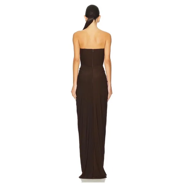 Deme by Gabriella Brown Corset Draped Strapless Maxi Dress Size S - Image 3