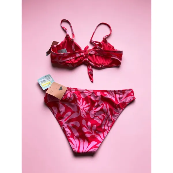 Shade & Shore Pink Red Floral‎ Bikini Set 34B Top Medium Cheeky Bottoms NWT - Image 2