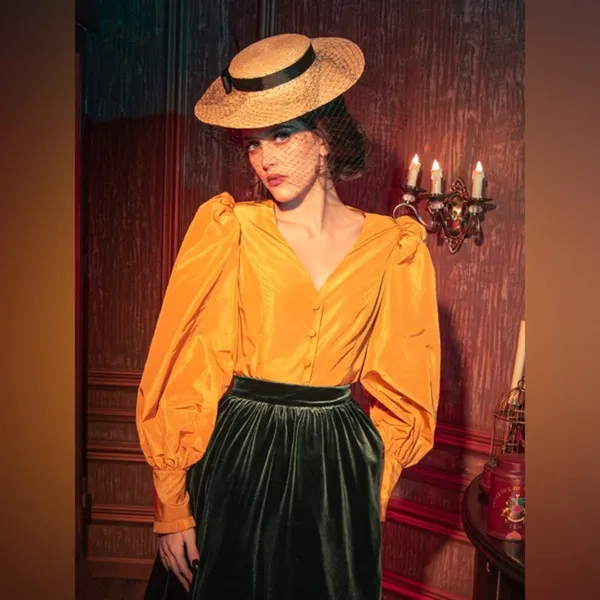 La Femme En Noir Taffeta Edwardian Blouse in Marigold L - Image 2