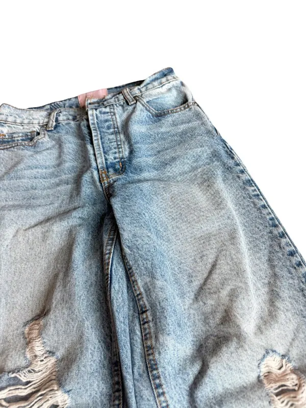Revice High Waisted Straight Leg Jeans Distressed Light Wash Denim Size 25 Women - Image 7