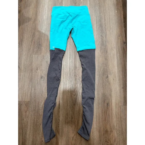 Alo Yoga Goddess Leggings Teal Charcoal Grey Ribbed Colorblock High Waist Pants‎ - Image 3