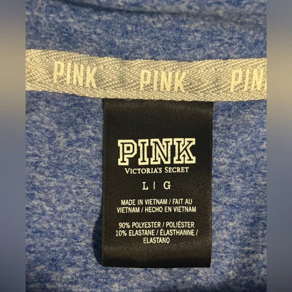PINK Victoria’s Secret Heather Blue Logo Hoodie Pullover Size Large - Image 6