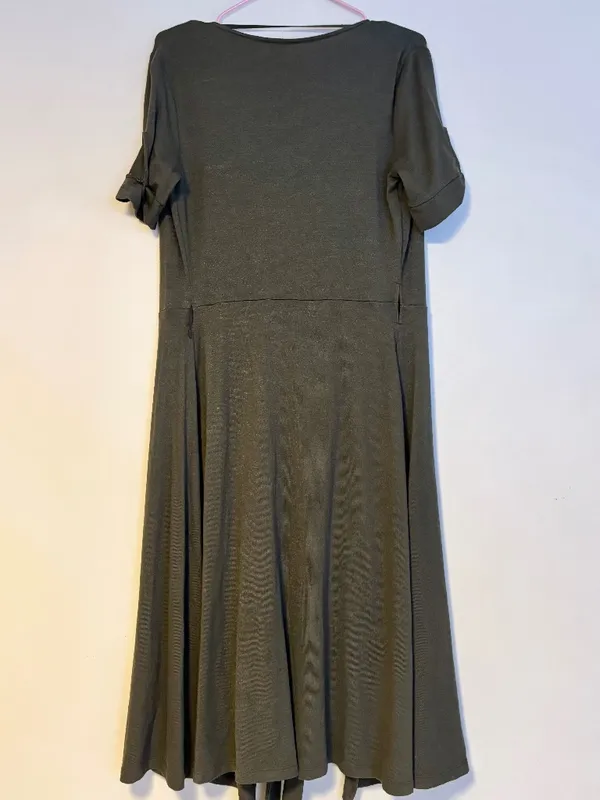 GAP Short Sleeve Wrap Maxi Dress Gathered Waist Army Green Womens Size XS NWT - Image 2