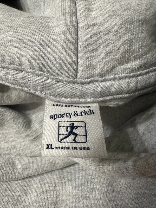 Sporty & Rich Wellness Club Cotton Blend Light Gray Hoodie - Size XL - Image 8