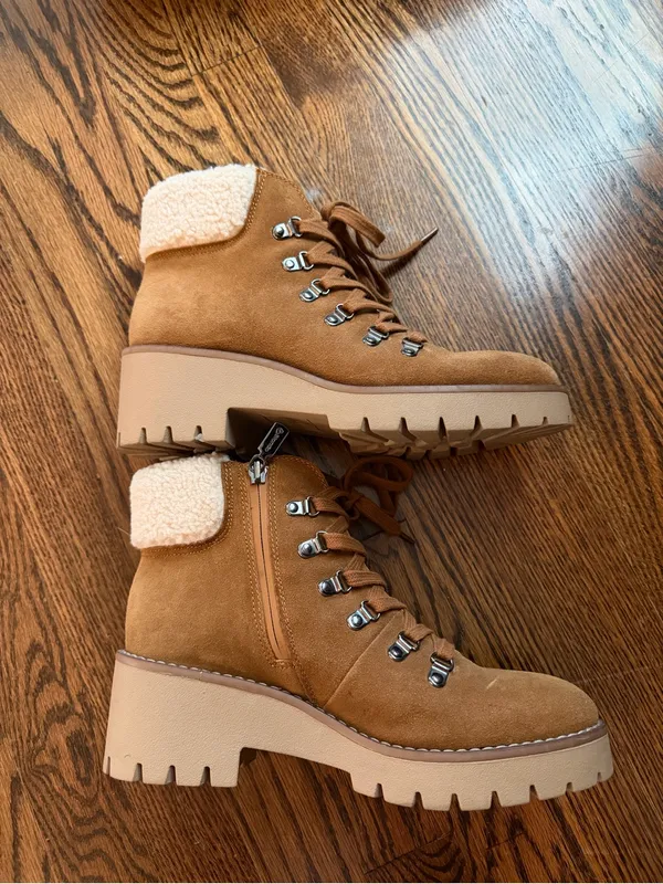 Blondo Chestnut Suede Lace-Up Shearling-Trim Boots - Image 2