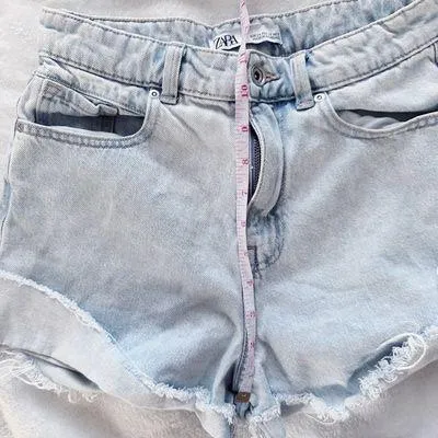 ZARA High Rise Lightwash Distressed Denim Shorts - Image 7
