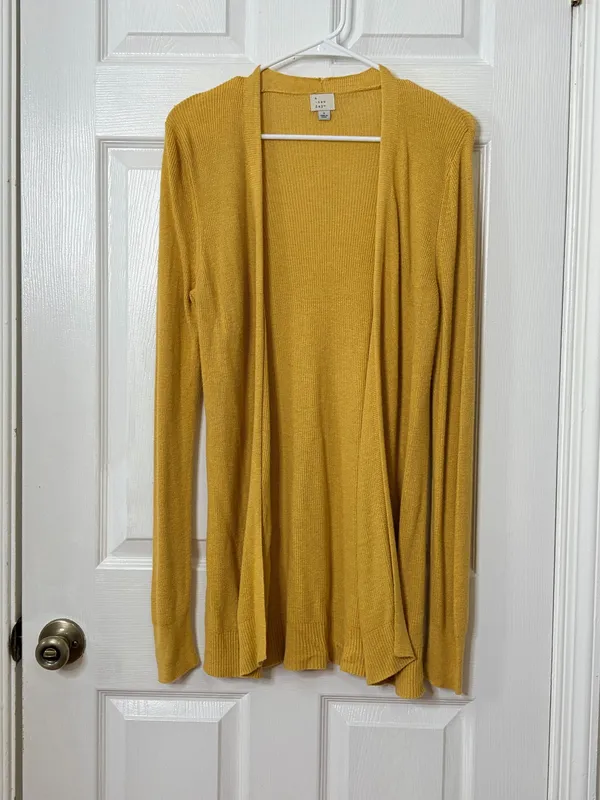 A New Day Mustard Open Front Cardigan Sweater S Lightweight Duster Cozy Layering - Image 2