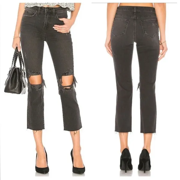 L’Agence Audrina Straight High Rise Jeans black‎ ripped knee Sz 26 - Image 2