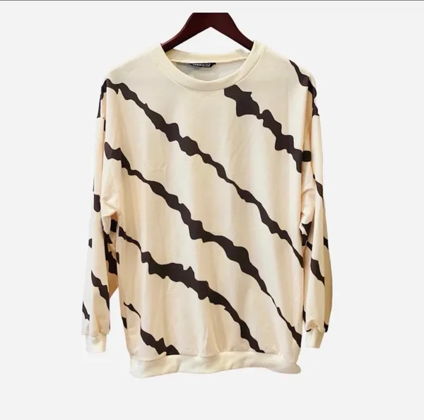 Shein Diagonal Striped Oversized Sweatshirt Brown Cream S Abstract - Image 2