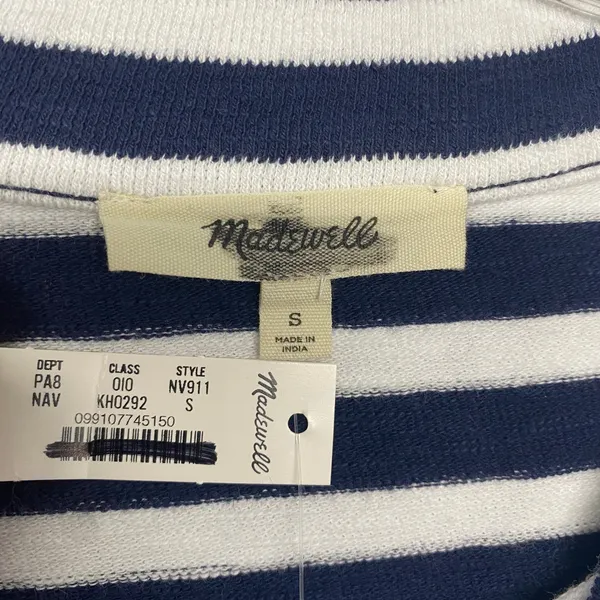 Madewell Top Womens Small‎ Blue White Lace Up Long-Sleeve Tee Stripe Navy NV911 - Image 4
