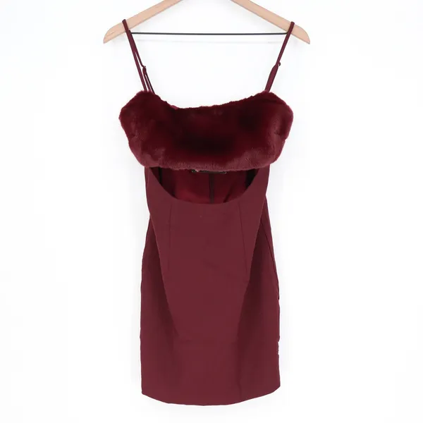 Naked Wardrobe Maroon Faux Fur Cutout Mini Dress Small - Image 2