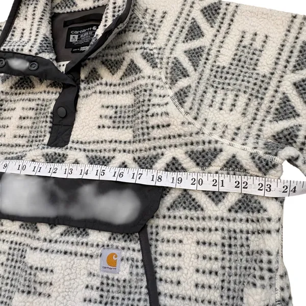 Carhartt Sherpa Fleece Pullover Womens XL‎ White Black Geometric Snap Front - Image 6