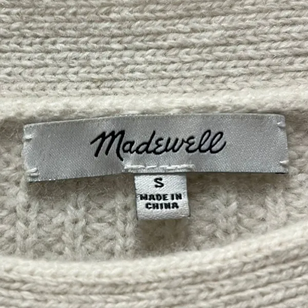 Madewell Boatneck Button Shoulder Sweater White Ribbed Knit Size Small - Image 8